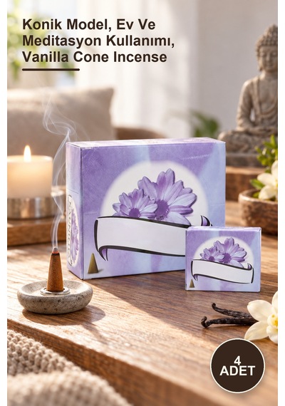 4 Adet Vanilla Aromalı Konik Tütsü Konik Model, Ev Ve Meditasyon Kullanımı, Vanilla Cone Incense Safir