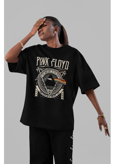 Sevbano Pink Floyd Müzik Grubu Ön Baskılı Unisex Oversize Tişört Siyah