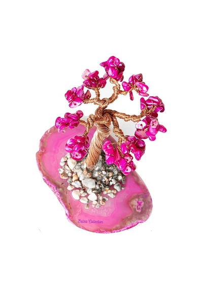 Gerçek Pembe Sedef Doğal Taşı Ağaç - Akik Plakalı