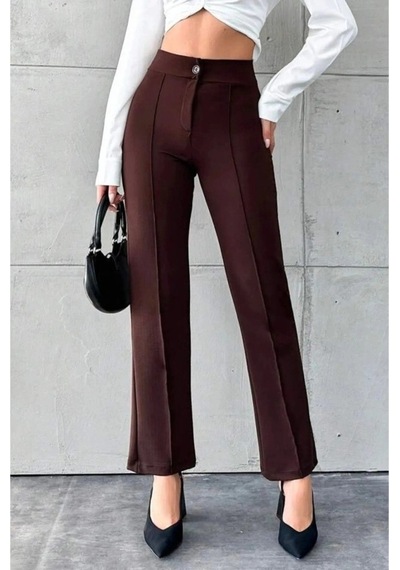 DefyModa Kadın Krep Kumaş Pantolon Kahverengi
