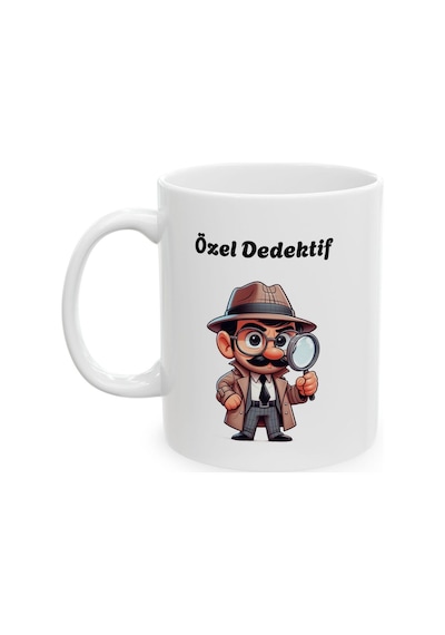 Özel Dedektif Hediyelik Baskılı Porselen Beyaz Lüks Kupa Bardak Beyaz