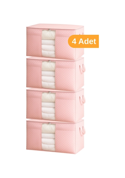 Serstil 4 Adet - Pencereli Yastık Yorgan Hurcu 75 X 40 X 40 Cm - Pembe Benekli