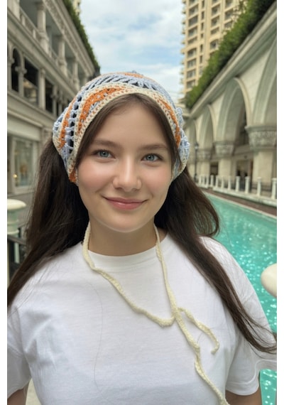 Kadın Bandana Turuncu Çizgili Triko Hair Band Kadın Retro Yazlık Saç Aksesuarı Turuncu