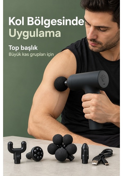 El Tipi Masaj Tabancası Top Başlıklı Siyah Gövde Çok Renkli