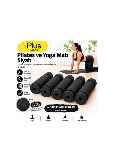 7 Mm 5 Adet Pilates Matı Yoga Matı Spor Minderi Yer Matı Egzersiz Minderi 140 Cm X 50 Cm Siyah Siyah