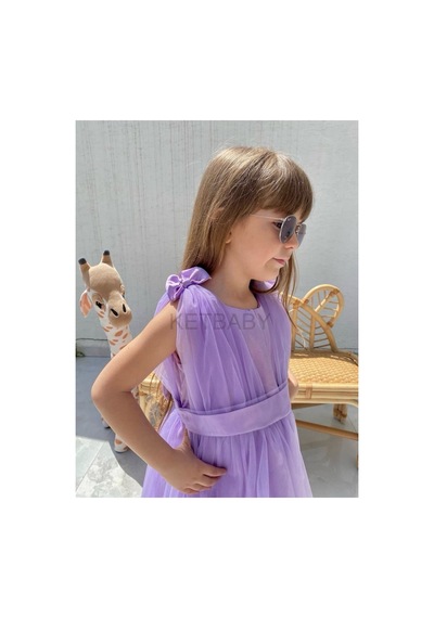 Ketbaby Kız Çocuk Fiyonk Detay Kuşaklı Kısa Kol Mor Elbise Lila Lila