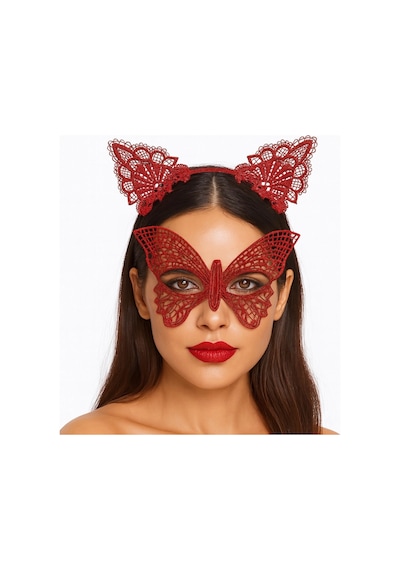 Gösterişli Kırmızı Dantel Maske Ve Taç Seti 7 No Masquerade Ve Davetler İçin Bx40 +0