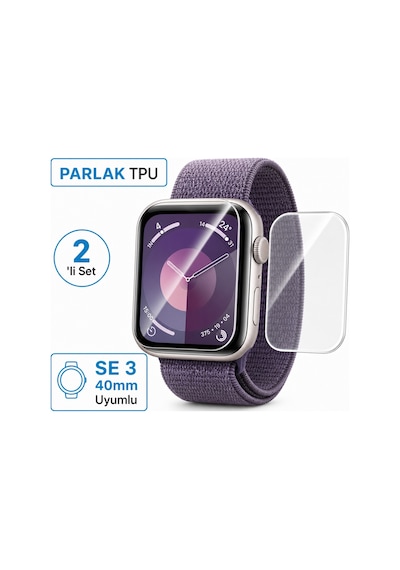 Apple Uyumlu  Watch Se 3 40mm Tpu Ekran Koruyucu 2 Li Şeffaf Film