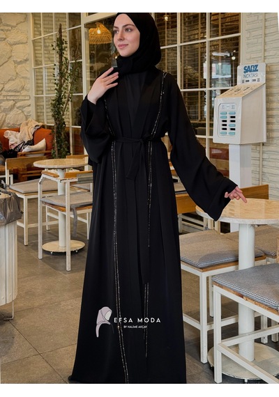 Nazzain Işıltı Şerit Abaya Çok Renkli