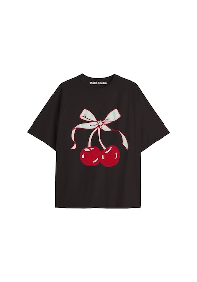 Kalic Studio Y2k Vintage Cherry Baskılı Siyah T-shirt Kod 95 Siyah-95