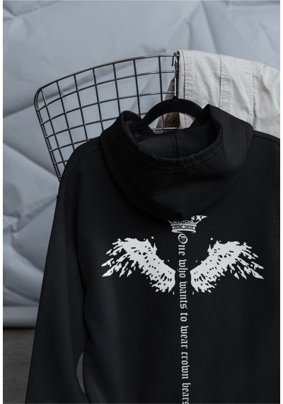 Macklin Unisex Kadın Erkek The King Ön Arka Baskılı Özel Tasarım Baskılı Kapşonlu Sweatshirt Siyah Mck1530 Siyah