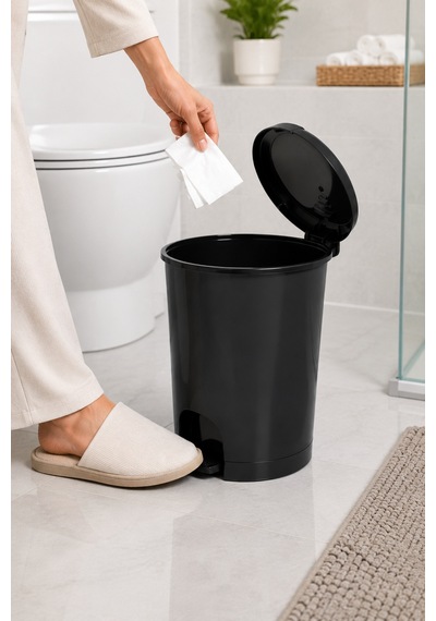 12 Litre Pedallı Çöp Kovası Plastik Kapaklı Banyo Mutfak Ofis Çöp Kutusu Siyah