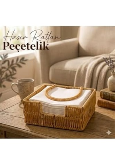 Boho Rattan Peçetelik - Rüzgarlık Kollu Yatay Peçete Kutusu, Bahçe, Balkon Ve Mutfak İçin Uçmayı Önleyen Peçete Tutucu, Bohem Masaüstü Düzenleyici Sepet -