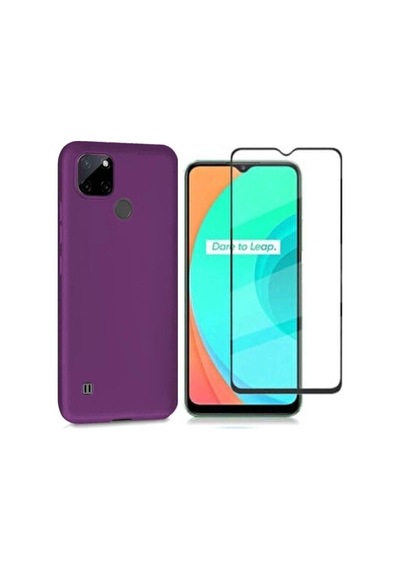 Oppo Realme C25y Kılıf Esnek Ince Soft Tasarım Dayanıklı Kılıf Ve Tam Kaplayan Ekran Koruyucu Mor