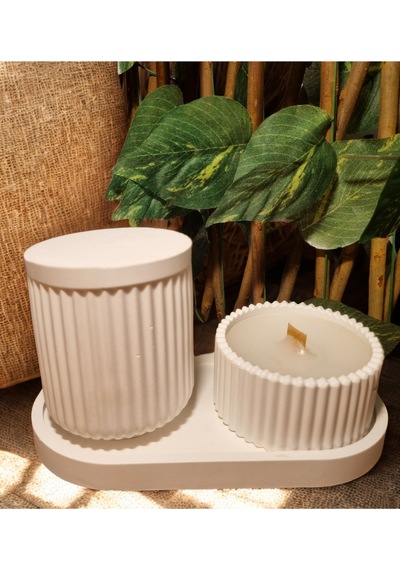 Bernami Vazo Pinterest Dekoratif Tabakta 2'li Set, Kokulu Ahşap Fitilli Kapaklı Ve Kapaksız Mum Diğer