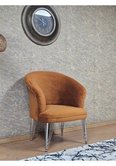 Zafir Tekli Teddy Krom Kaplama Telli Ayak Çay Seti Koltuk Tekli Berjer , Balkon, Salon, Ofis Kiremit