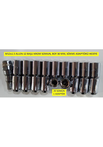 Allen-12 Başlı Krom Kaplı Bijon Somun M12X1.5 .Boy=30 Mm