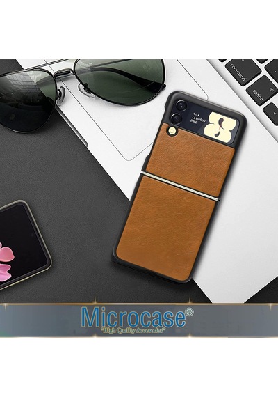 Samsung Uyumlu Galaxy Z Flip 3 Için Deri Desenli Plastik Kilif - Kahve 538281937