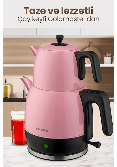 Demlika Pembe Xl Geniş Hazneli Damlatmaz Paslanmaz Çelik Çay Makinesi Ve Su Isıtıcısı, 2 Litre Hazne, 1,4 Litre D Diğer