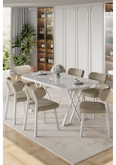 Canisa Axton Serisi Sabit Mdf 90x168 Beyaz Mutfak Masa Takımı 6 Cappucino Sandalye Beyaz Masa Cappucino Sandalye Canisa Axton Serisi Sabit Mdf 90x168 Beyaz Mutfak Masa Takımı 6 Cappucino Sandalye Beyaz Masa Cappucino Sandalye