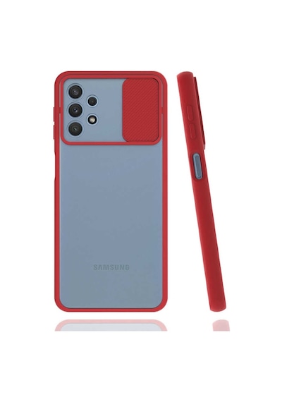 Noktaks - Samsung Galaxy Uyumlu A32 4g - Kılıf Slayt Sürgülü Arkası Buzlu Lensi Kapak - Kırmızı