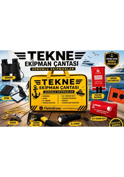 Fishingross Tekne Ekipman Çantası 8 Parça Zorunlu Ekipman Seti Deniz Güvenliği İçin Sarı