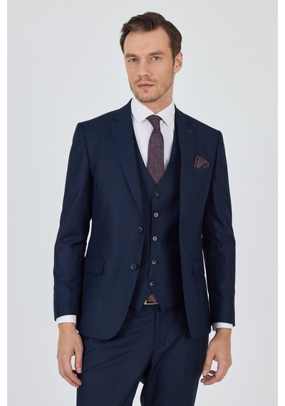 İmza Düz Filafil Mono Yaka Tam Astar Yelekli 6 Drop Slim Fit Takım Elbise 1001250171 Koyu Lacivert İmza Düz Filafil Mono Yaka Tam Astar Yelekli 6 Drop Slim Fit Takım Elbise 1001250171 Koyu Lacivert