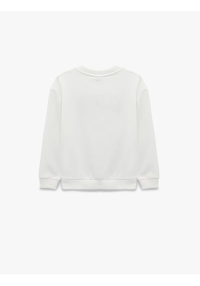 Koton Şardonlu Uzun Kollu Bisiklet Yaka Nakışlı Sweatshirt Ekru 7wmb10013tk