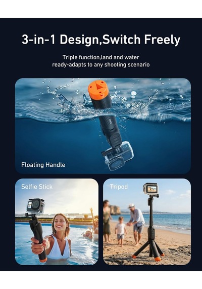Bluetooth Yüzen Selfie Çubuğu Tripod, Djı Osmo Action 6 5 Pro 4 İçin Su Geçirmez Uzatılabilir 3'ü 1 Arada El Kavr