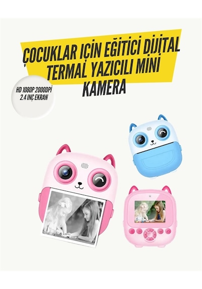 2.4 Ekranlı Mini Kamera 1080p Kayıt + Mürekkepsiz Yazdırma Çok Renkli