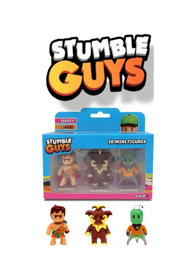 Stumble Guys 3'lü Mini Figür Seri 4 - Cave Guy - Wooly - Zarkaan The Destroyer