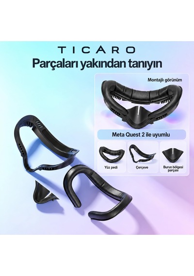 Tıcaro Meta Quest 2 İle Uyumlu Pu Yüz Pedi Ve Arayüz Çerçevesi, Siyah