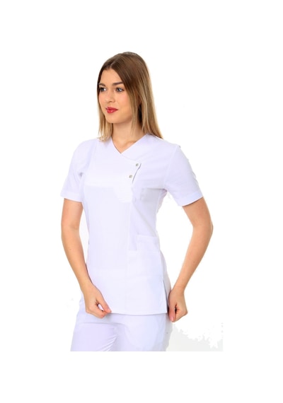 İba Medikal Beyaz Modern Doktor Hemşire Çıtçıtlı Likralı Takım Ribanalı