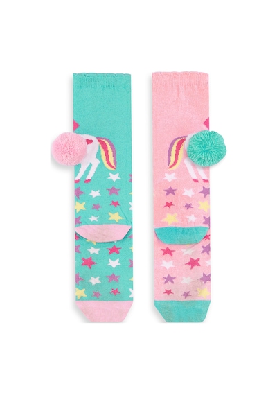 Denokids Unicorn Star Kız C Ocuk Pembe Yes İl Dizaltı C Orap Renkli