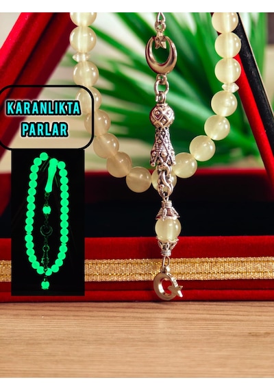 Kedi Gözü Tesbih Gece Karanlıkta Parlayan Model Kişiye Özel Harfli Hediyelik Tesbih Küre Kesim Fosforlu Tesbih Kahverengi - Yeşil