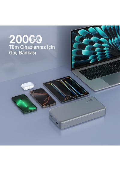 Bix Pb205 20000 Mah Pd 20w Çift Usb-c Portlu Powerbank Koyu Gri