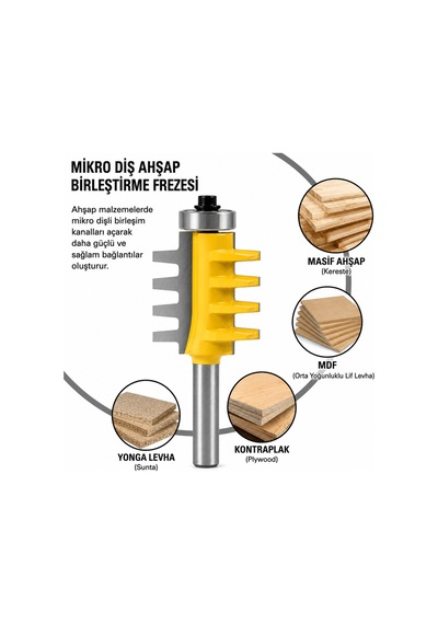 Mikro Diş Ahşap Birleştirme Frezesi 35 38,1 85 Mm 8 Mm Şaft