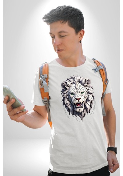 Beyaz Kaplan Kükreme Unisex Unisex Beyaz Organik Baskılı T-shirt Penye Yüksek Kalite Beyaz