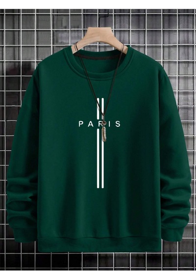 Startmore Haki Unisex Kadın/erkek Paris Özel Renkli Oversize Bisiklet Yaka Pamuklu