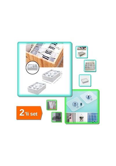 12 Bölmeli Pratik Çekmece Düzenleyici + 3 Adet Yapışkanlı Askı - 2li Set M9c7y6 Polyester Çok Renkli Diğer