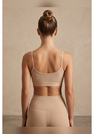 Mataş Kadın İnce İp Askılı Pedli Fitilli Pamuklu Büstiyer Crop Bralette Bej