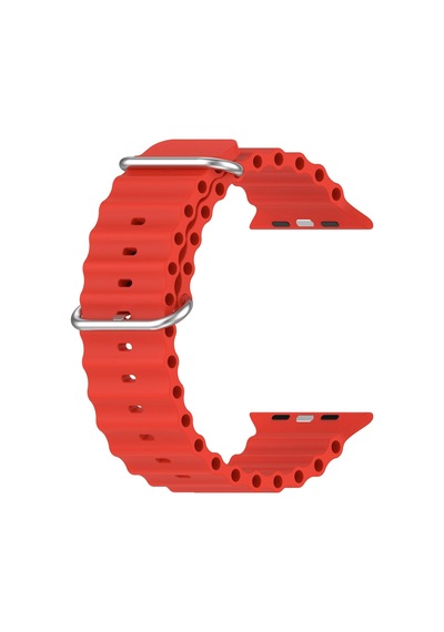 Caseonn Apple Watch Uyumlu Series 9 45mm Kordon Suya Dayanıklı Okyanus Silikon Kayış Kırmızı