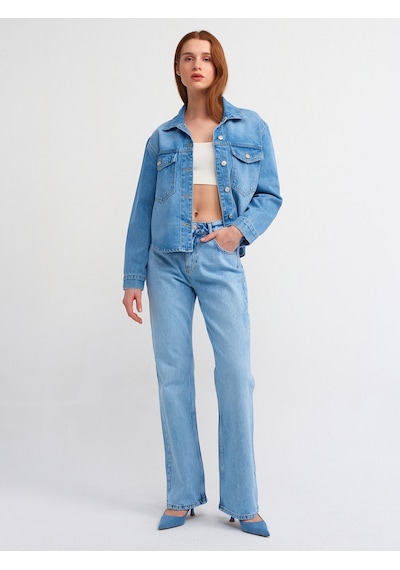 Dilvin Cepli Denim Gömlek Mavi