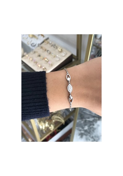 Taş Detaylı Silver Damla Model Bileklik Kararmaz Gümüş