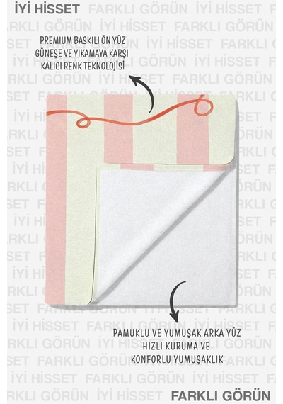 Çizgili French Retro Plaj Havlusu - Pembe Lacivert Modern Akdeniz Hızlı Kuruyan Mikrofiber Havlu Çok Renkli