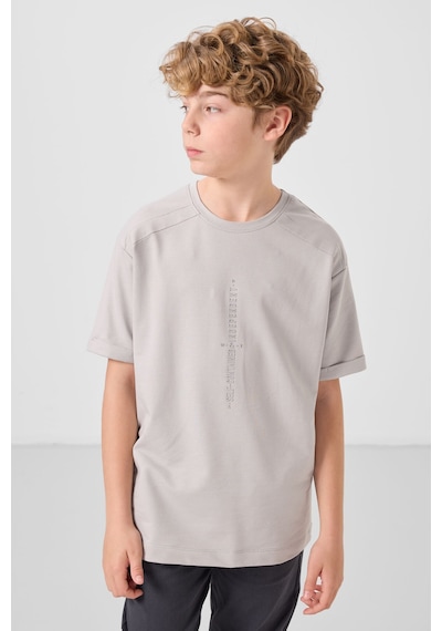 Tommylife Taş Pamuklu Yumuşak Dokulu Oversize Baskılı Erkek Çocuk T-shirt - 11301 Taş