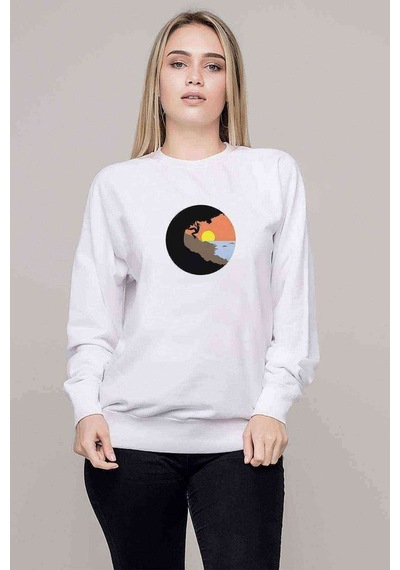 Silhouette Woman Rock Climbing Outdoor Sunrise Baskılı Beyaz Kad (528321878)