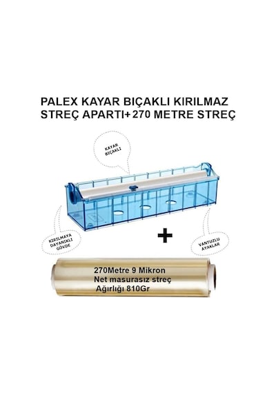 Palex Streç Aparatı Kırılmaz Vantuzlu Kayar Bıçaklı Streç Film 30 CM x 270 M