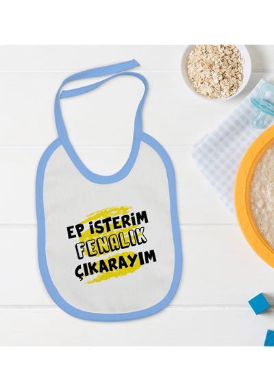 BK Kids Ep İsterim Tasarımlı Mavi Bebek Mama Önlüğü-6