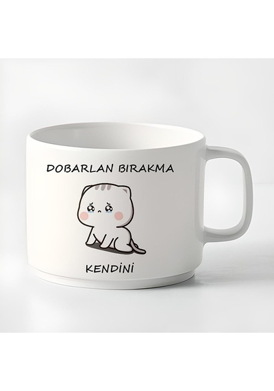 Duble Türk Kahvesi Fincanı & Espresso Tobarlan Bırakma Kendini Mochi Cat Küçük Kupa 180 Ml Beyaz